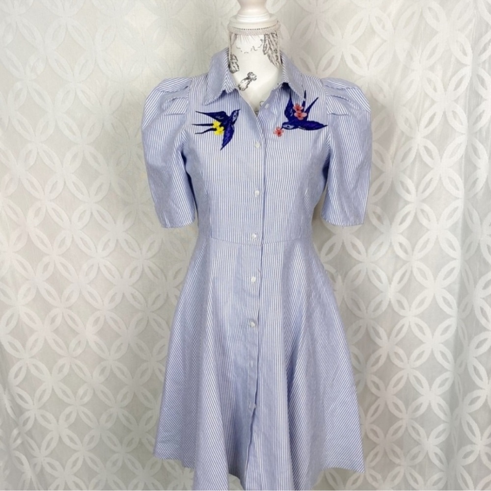 Zara Blue Midi Dress with Bird Embroidery - Picture 3 of 7